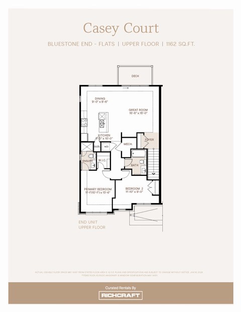 Floor plan for 2 beds, 2 baths, 1150 sqft